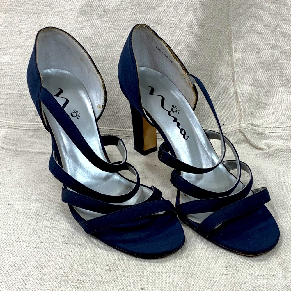 Nina Navy Blue Satin Strappy 3” Heels 9